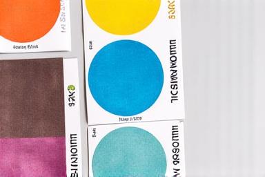 Vari campioni di colore stampati, con la dicitura 'Eco-Friendly Inks' in bella vista.